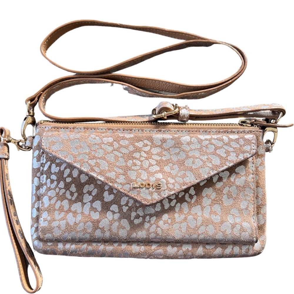 Lodis Leather Leopard Print Wristlet Crossbody Bag